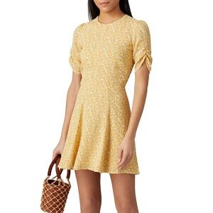 Reformation Yellow Floral Short-Sleeve Skater Dress